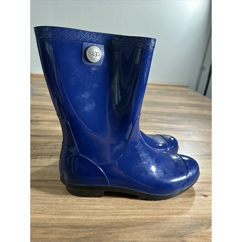 UGG Women's Glossy Rubber Shaye Blue Waterproof Rain Boots Size 10
